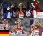 Verena Sailer 100m şampiyonu ve Myriam Soumaré Véronique Mang (2 ve 3) Avrupa Atletizm Şampiyonası&#039;nda Barcelona 2010